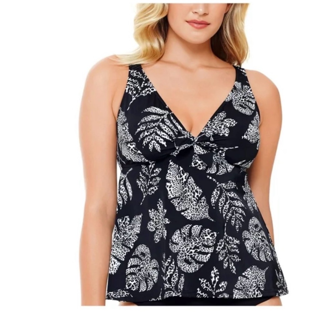 Swim Solutions Black Printed Stretch Tankini Swim Size 10